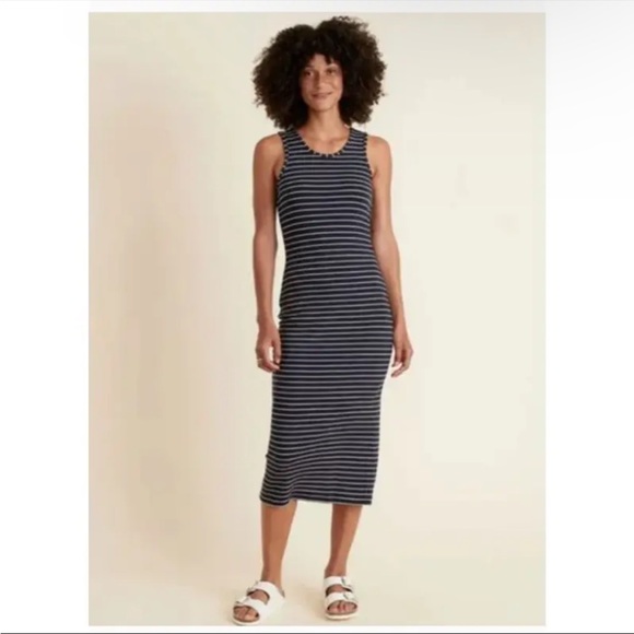 Marine Layer Lexi Rib Daytime Midi Dress Bodycon Navy White Stripe Size medium - Picture 1 of 7